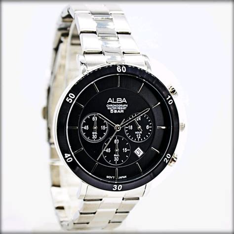 Jual ALBA ORIGINAL AT3F67X1 Silver Blk Mens Watch Chronograph Stainless