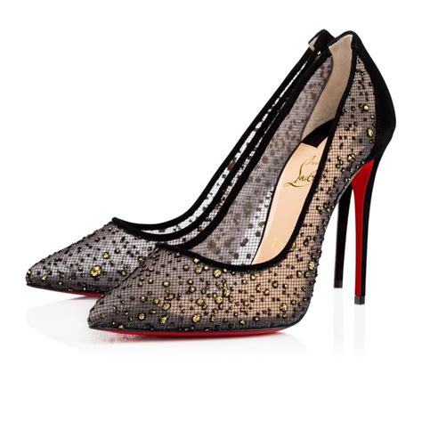 Christian Louboutin Follies Lace Tulle Mouchete 100 Black Lace Women Shoes Christian