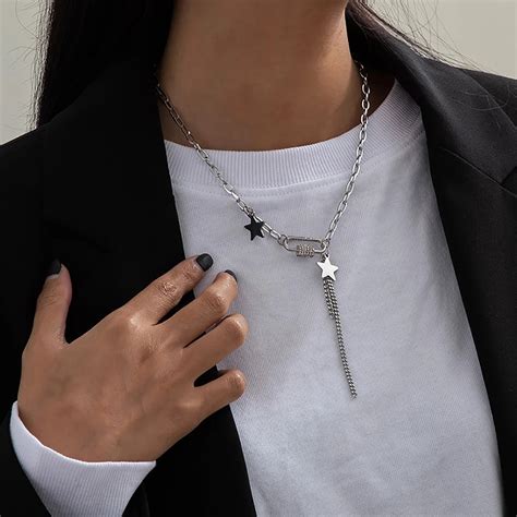 SHIXIN Cha Ne En Acier Inoxydable Avec Toiles Pampilles Collier Pour