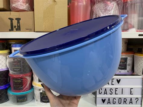 Tupperware Jumbo Criativa 14 Litros Azul Claro Tampa Azul Escuro Mãe