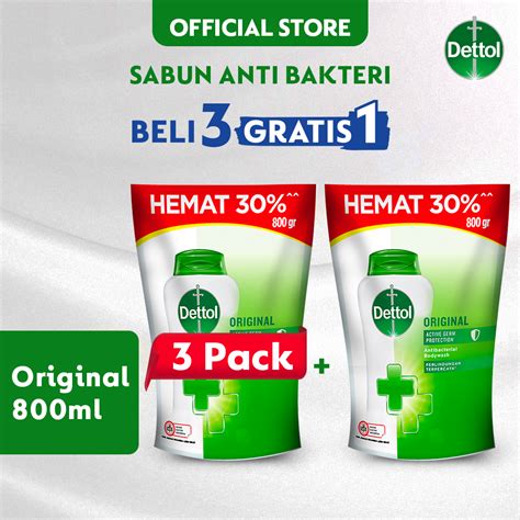 Paket Isi 4 Dettol Sabun Mandi Cair Anti Bakteri Original 800 Ml