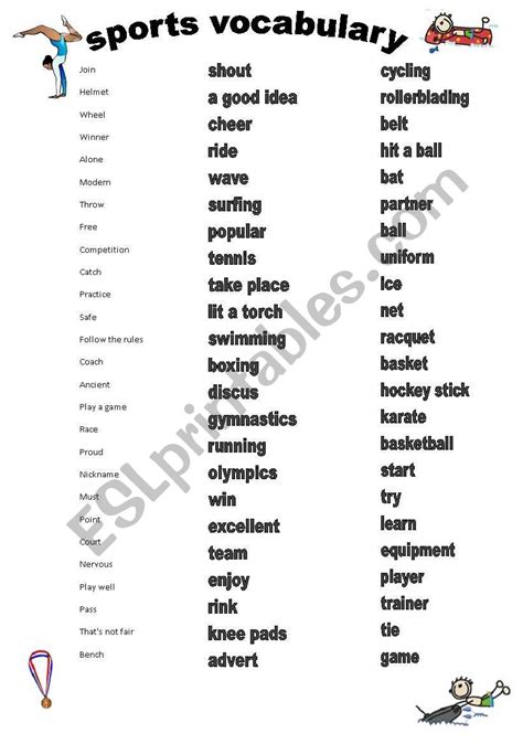 Sports Vocabulary Esl Worksheet By Adva