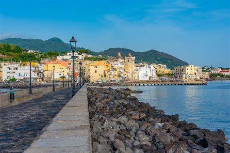 Seaside View Of Porto D Ischia Town Viewed From A Bridge To The Stock