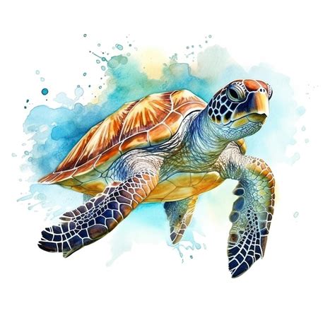 Premium Photo Watercolor Painting Of A Sea Turtle