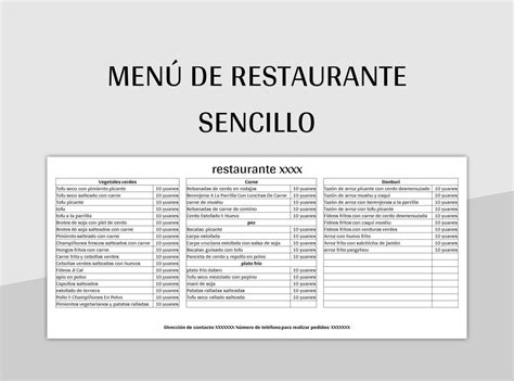 Plantilla De Formato Excel Men De Restaurante Sencillo Y Hoja De