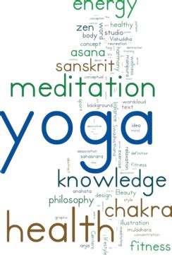 Yoga Word Collage On White Background Breathing Source Tag Vector