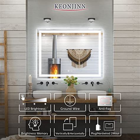 Keonjinn 48 X 36 Inch LED Bathroom Mirror Adjustable 3000K 4500K 6000K