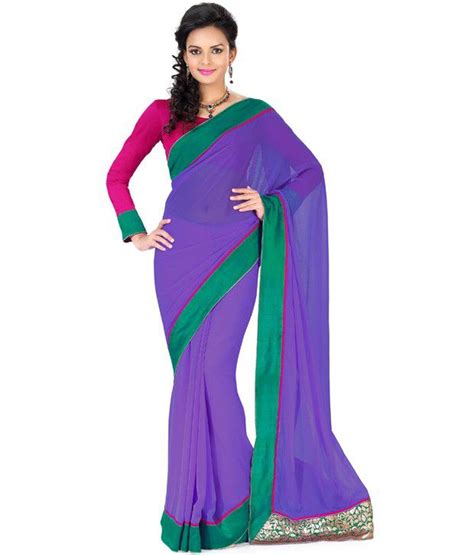 Saree Swarg Purple Semi Chiffon Saree Buy Saree Swarg Purple Semi