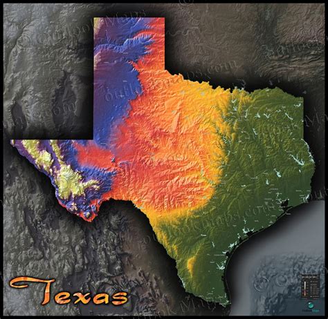 Physical Texas Map State Topography In Colorful D Style Texas