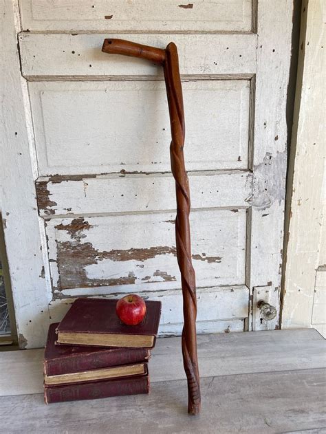 Vintage Cane Walking Stick Folk Art Carved Rattle Snake Etsy