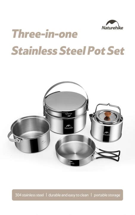 Naturehike 3 In 1 Stainless Steel Pot Set NH22CJ005 Lazada PH