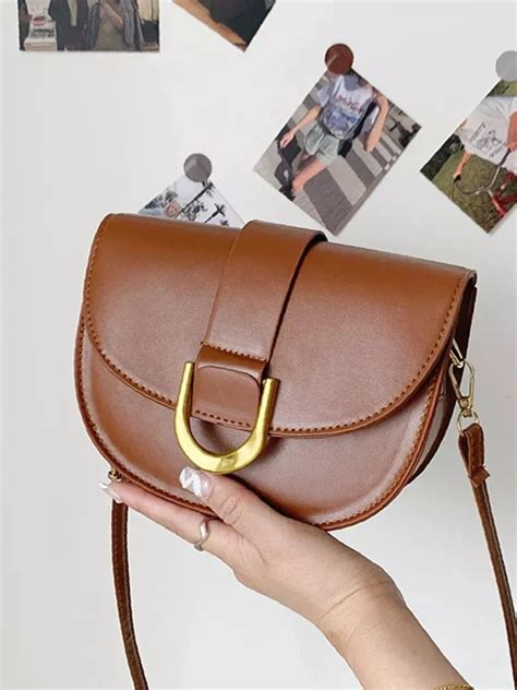 Olivia Mark Minimalist Metal Decor Flap Saddle Bag Women Crossbody