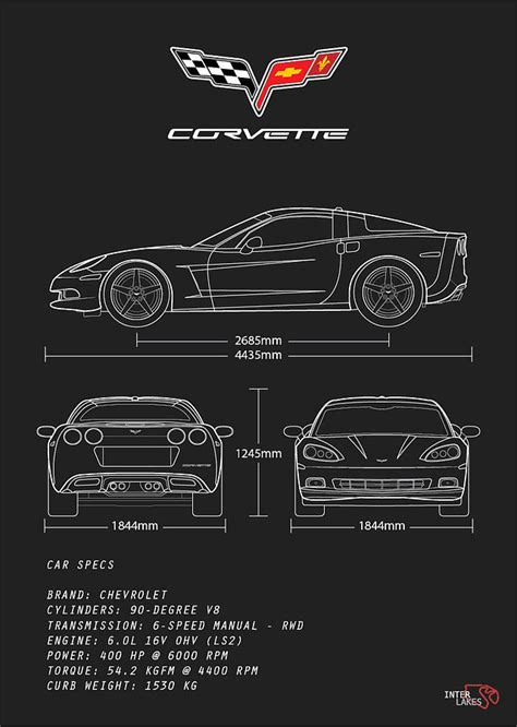 Chevrolet Corvette C6 Ls2 Blueprint Interlakes Digital Art By Interlakes Fine Art America