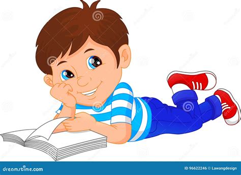 Cute Little Boy Reading Book Stock Vector Illustration Of Sitting