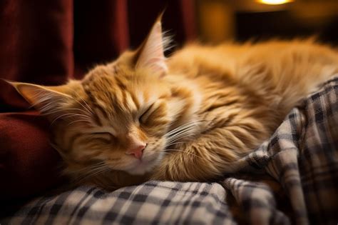 Premium AI Image Lazy Cute Ginger Cat Sleeping On Couch