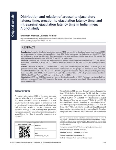 Pdf Distribution And Relation Of Arousal To Ejaculatory Latency Time