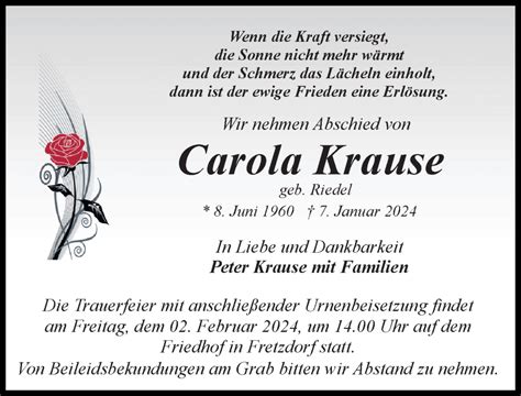 Traueranzeigen Von Carola Krause Trauer Anzeigen De