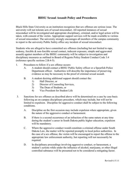 Bhsu Sexual Assault Policy And Procedures