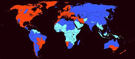 Global Map Of Daylight Saving Time Usage Red Countries Observe Dst Now Dark Blue Did Once But