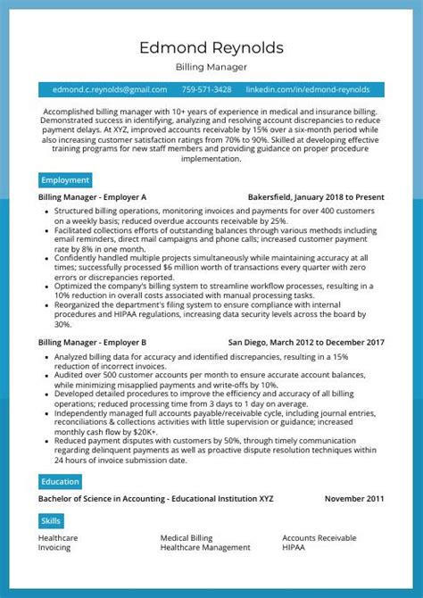 Billing Manager Resume Cv Example And Writing Guide