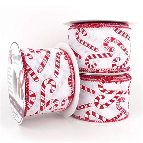 Candy Cane Wired Christmas Ribbon 63mm X 10 Yards Ribbon Uk