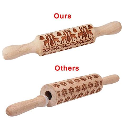 Christmas Wooden Rolling Pins Engraved Embossing Rolling Pin With