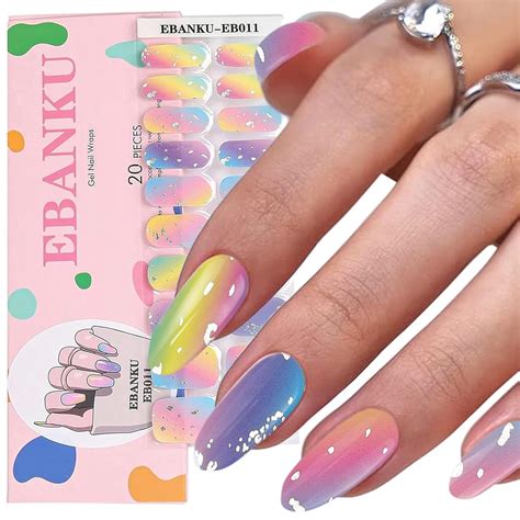 Amazon Ebanku Semi Cured Gel Nail Strips Pcs Rainbow Self