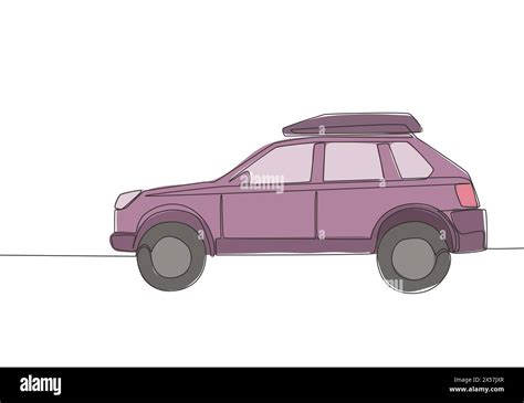 Continuous Line Drawing Of Tough Suv Car With Roof Rack Adventure