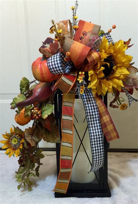 Fall Lantern Swag With Pumpkins And Sunflower Fall Arrangement Etsy