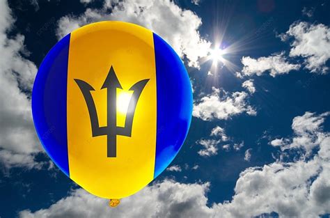 Balon Dengan Warna Bendera Barbados Berkibar Di Langit Biru Foto Latar