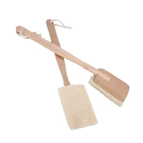 2pcs Natural Loofah Bath Body Shower Spa Back Brush With Long Handle In