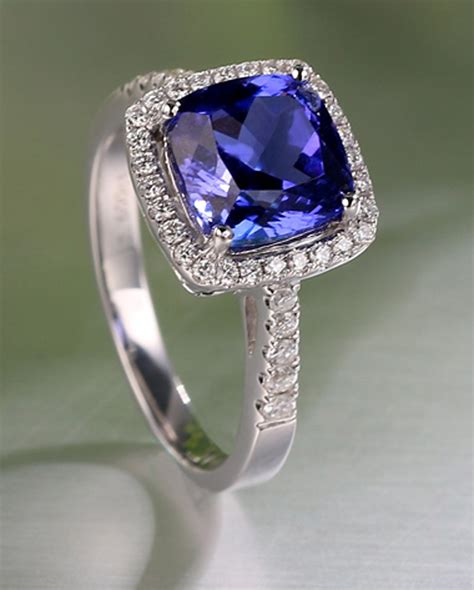 Carat Cushion Cut Blue Sapphire And Diamond Halo Engagement Ring In