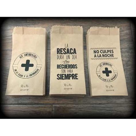 Bolsitas Papel Madera Kit Emergencia Anti Resaca Fiestas