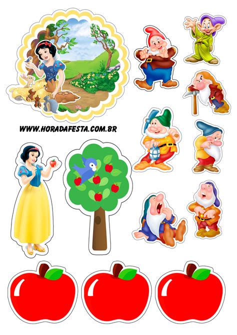 Topo de bolo branca de neve decoração de festa infantil artes gráficas