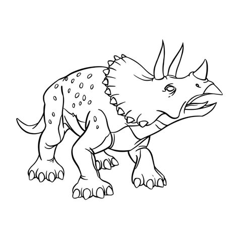 Triceratops dinosaur cartoon linear sketch for coloring book isolated ...