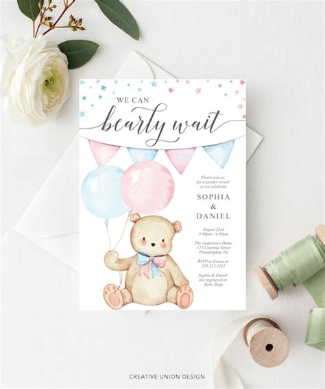 Teddy Bear Gender Reveal Invitation Template Printable Gender Reveal