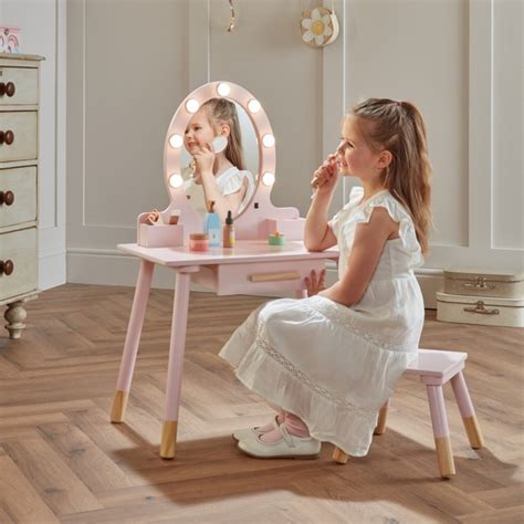 Kinder Schminktisch Aus Holz Mit Licht Und Hocker Rosa Smyths Toys