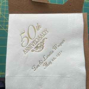 50th Anniversary Napkins Personalized Set of 100 Napkins Golden ...