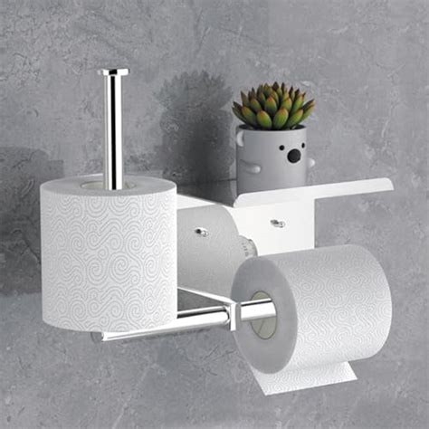 Acebon Toilet Paper Holder With Phone Shelf Adhesive Or Screw Wall