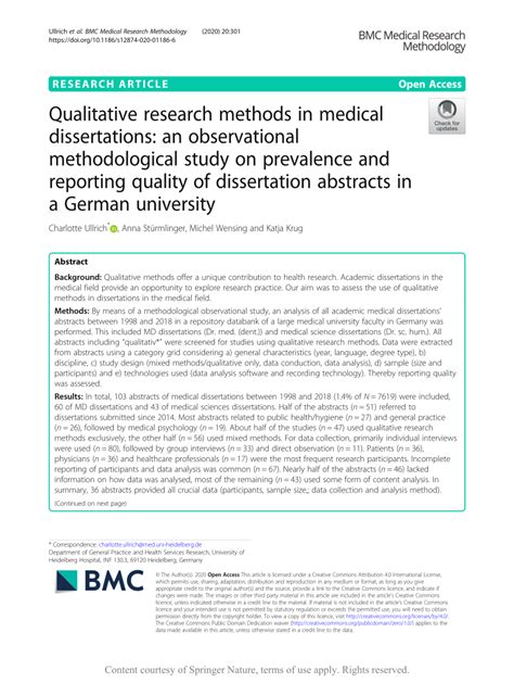 Pdf Qualitative Research Methods In Medical Dissertations An