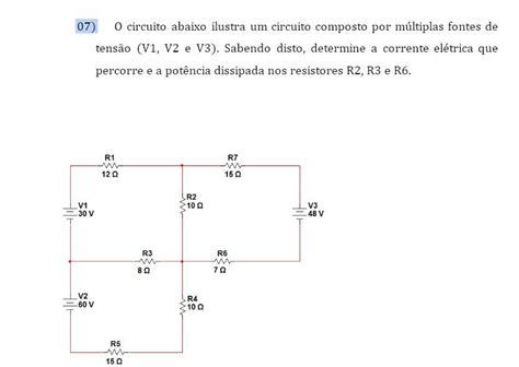 O circuito abaixo ilustra um circuito composto por múltiplas fontes de