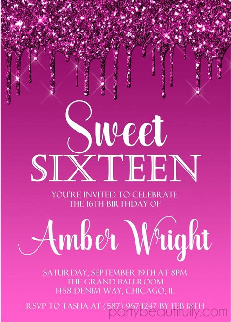 Hot Pink Sweet 16 Party Invitations25 Invitations Envelopes Sweet 16 Party Invitations