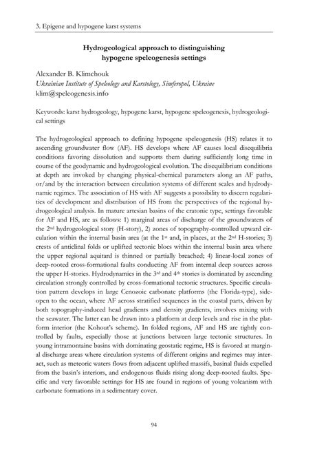 Pdf Hydrogeological Approach To Distinguishing Hypogene Speleogenesis