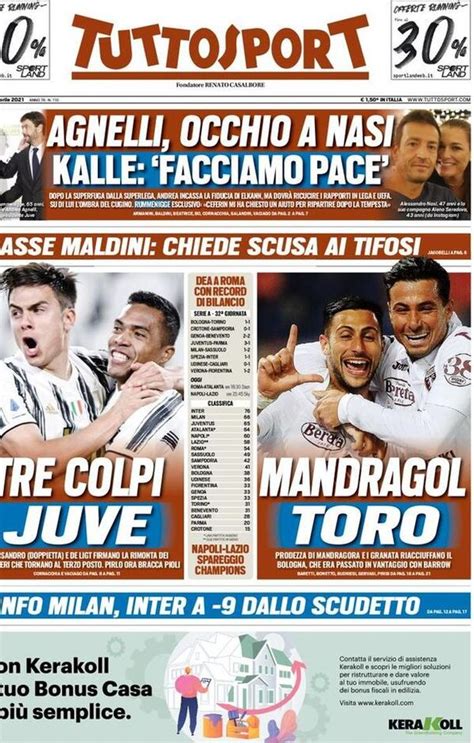 Tuttosport La Prima Pagina Di Oggi 22 Aprile 2021 Pianeta Milan