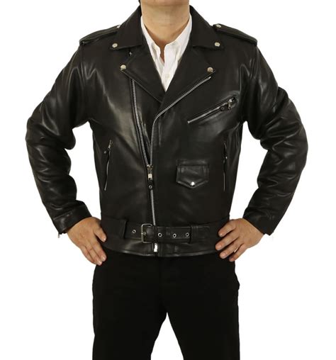 Mens Belted Black Hide Leather Brando Biker Jacket From Simons Leather