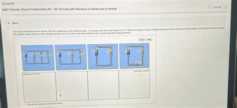 Solved 23HWPhET Tutorial Circuit Construction Kit DC Chegg