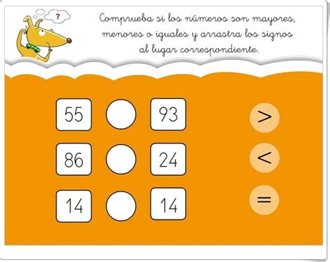 Mayor menor o igual Juego de comparación de números hasta el 100