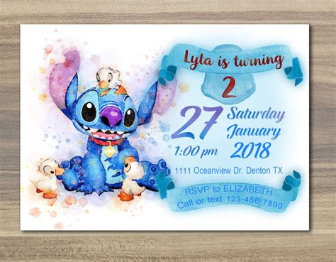 Disney Stitch Invitation Watercolor Lilo And Stitch Party Etsy