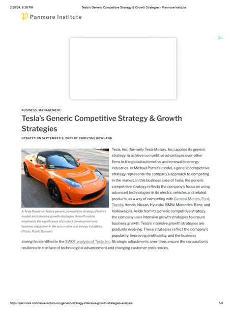 teslas generic competitive strategy growth strategies panmore