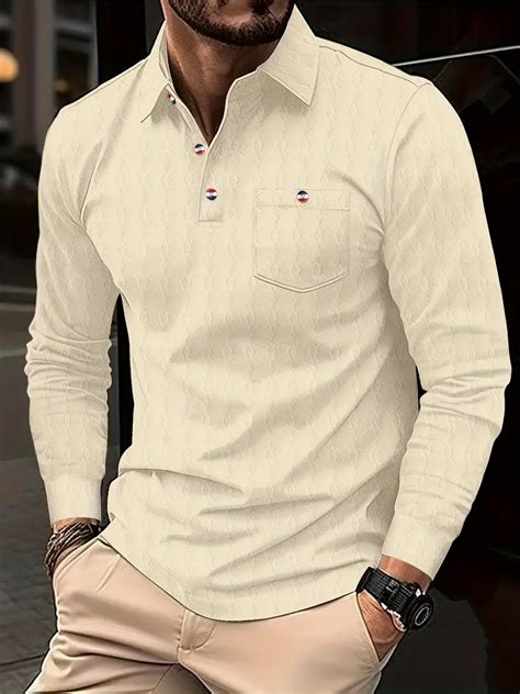 Casual Mens Basic Long Sleeve Lapel Shirt Chest Pocket Temu Ireland